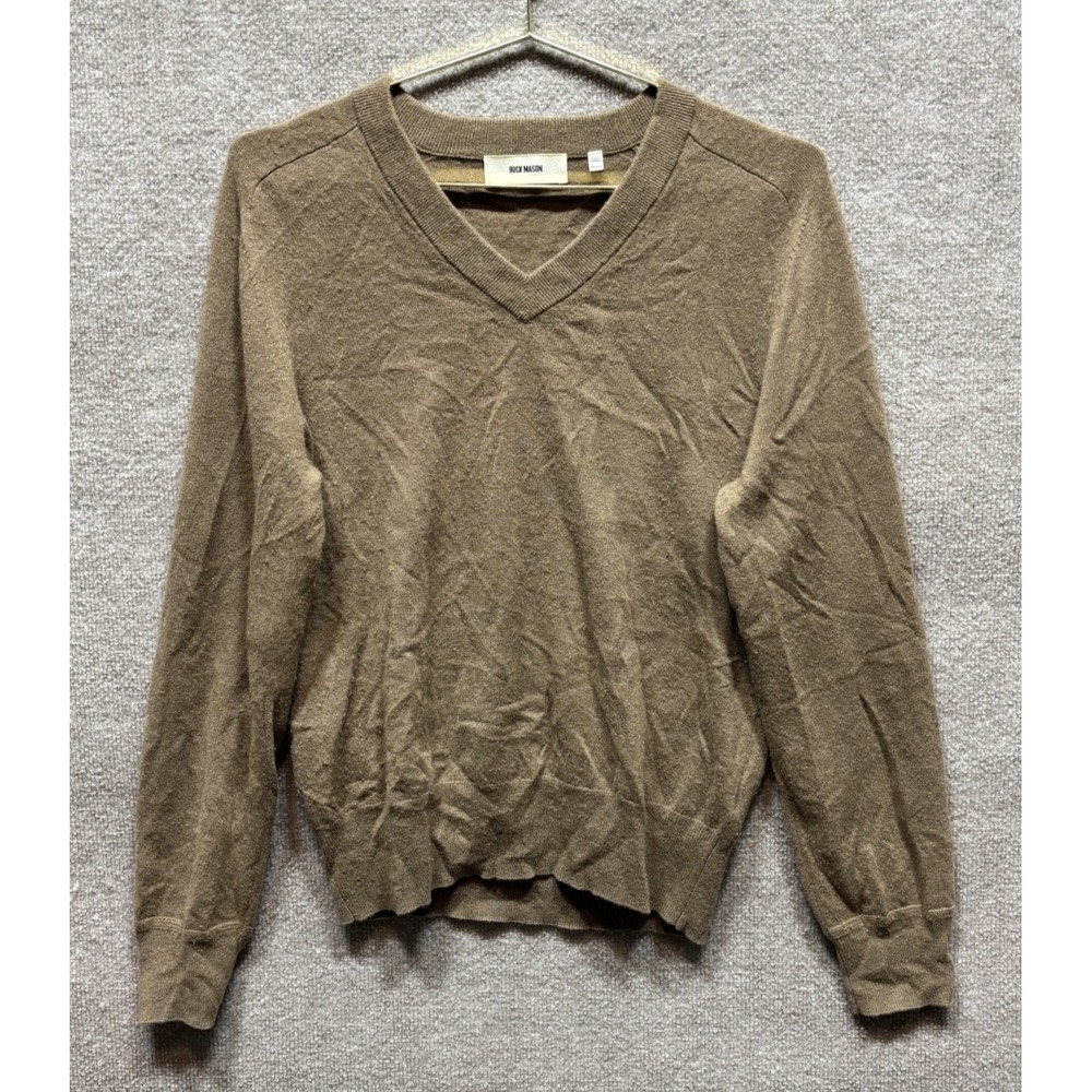 Buck Mason Mens Medium California Cashmere V Neck Sweater Brown Tan Comfort